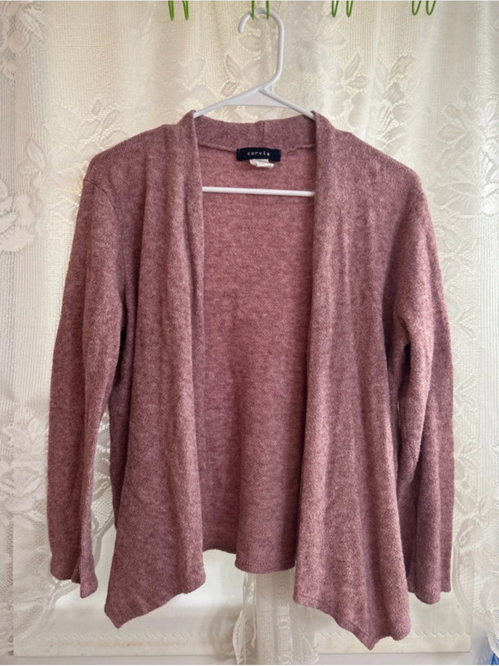 Corvia Cozy Open-Front Cardigan Sweater in Mauve Pink Sizs Medium